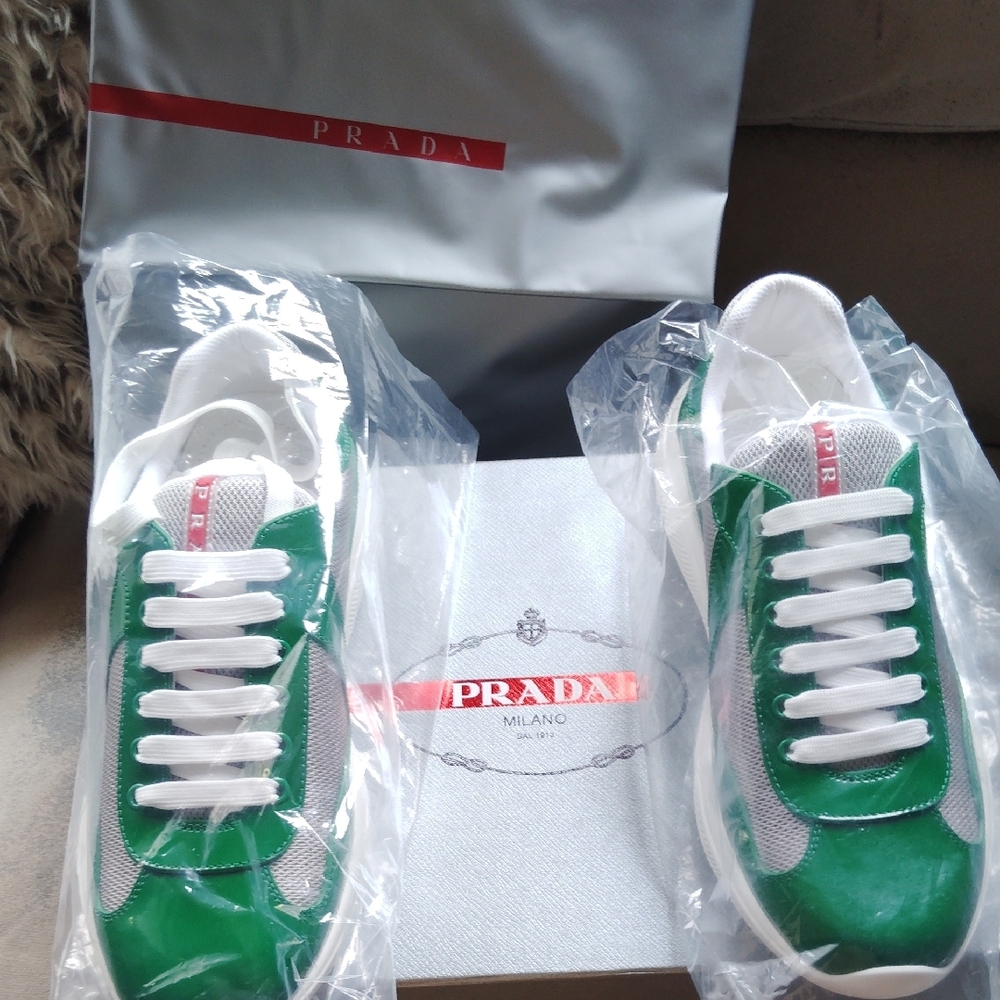 Prada Green and White Sneakers